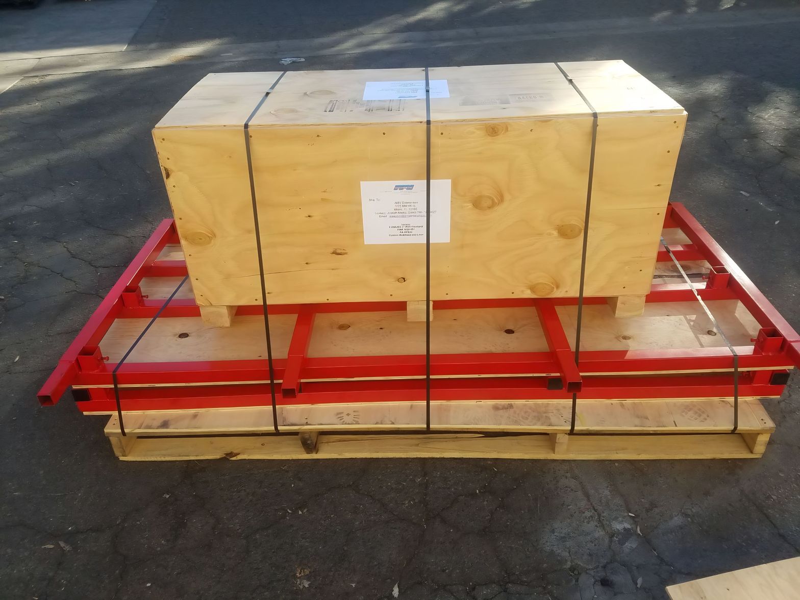 Storage tank folded and palletized for shipment