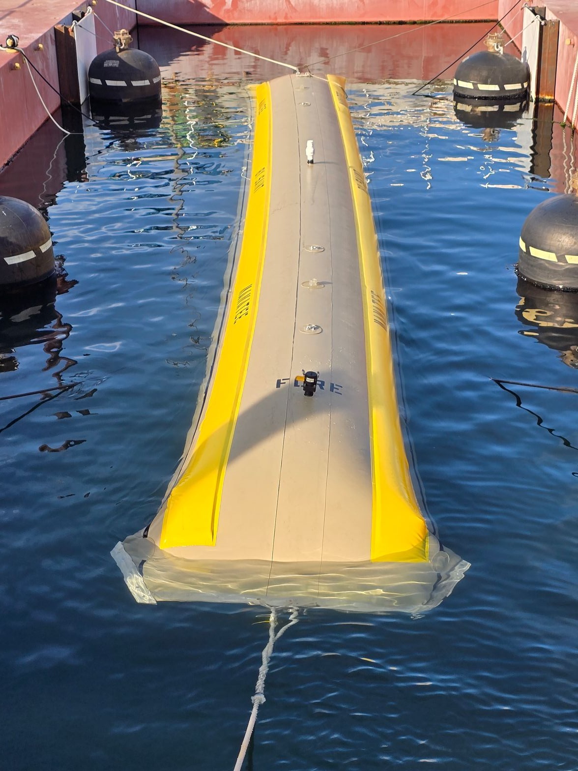 Bow-on view of the Manatee tow tube between fenders